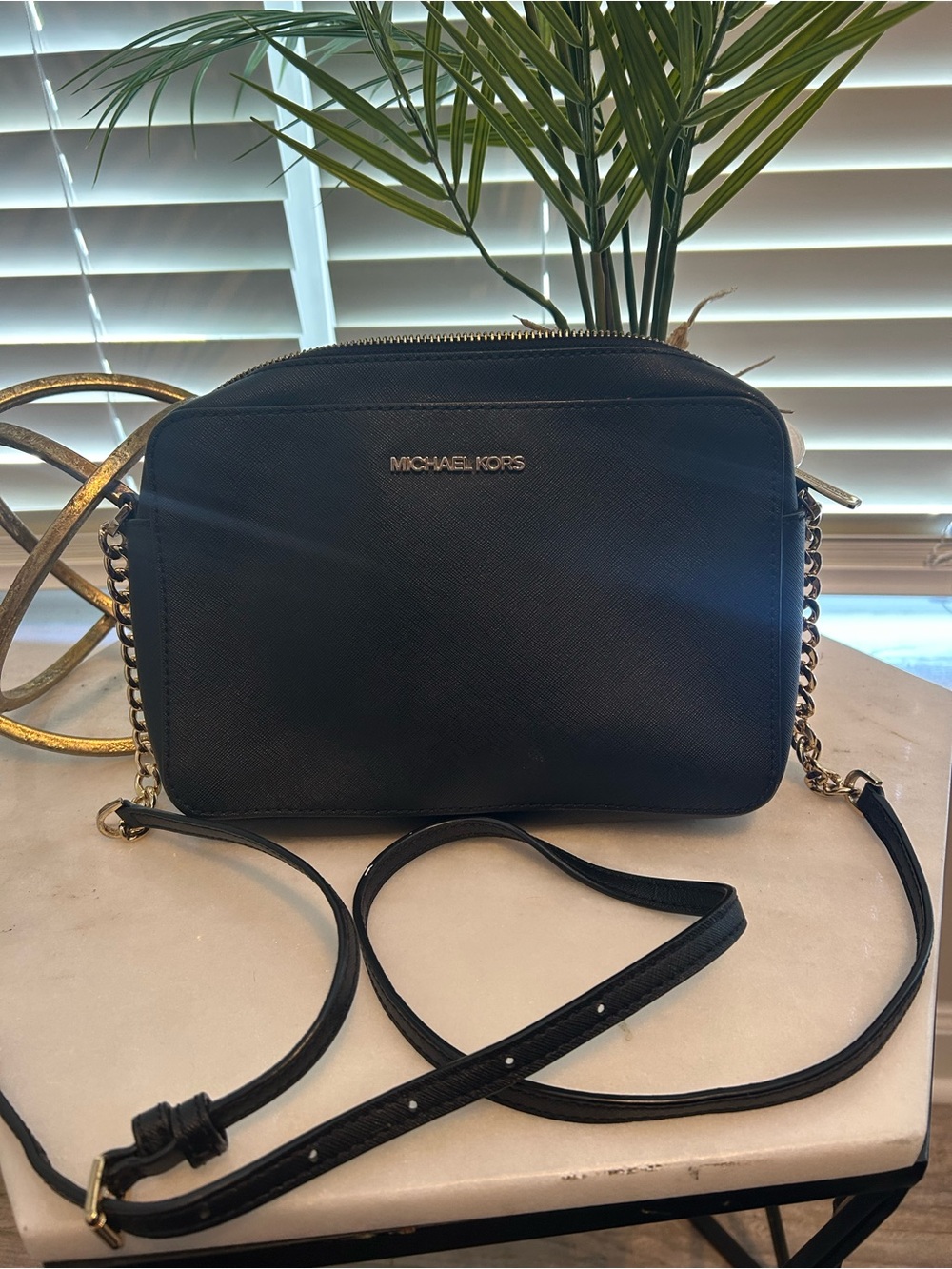 Michael Kors Black Leather Chain-Strap Crossbody